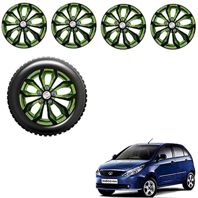 Auto Pearl 4 Pcs 14 inch ABS Black & Green Car Wheel Cover Set for Tata Indica Vista