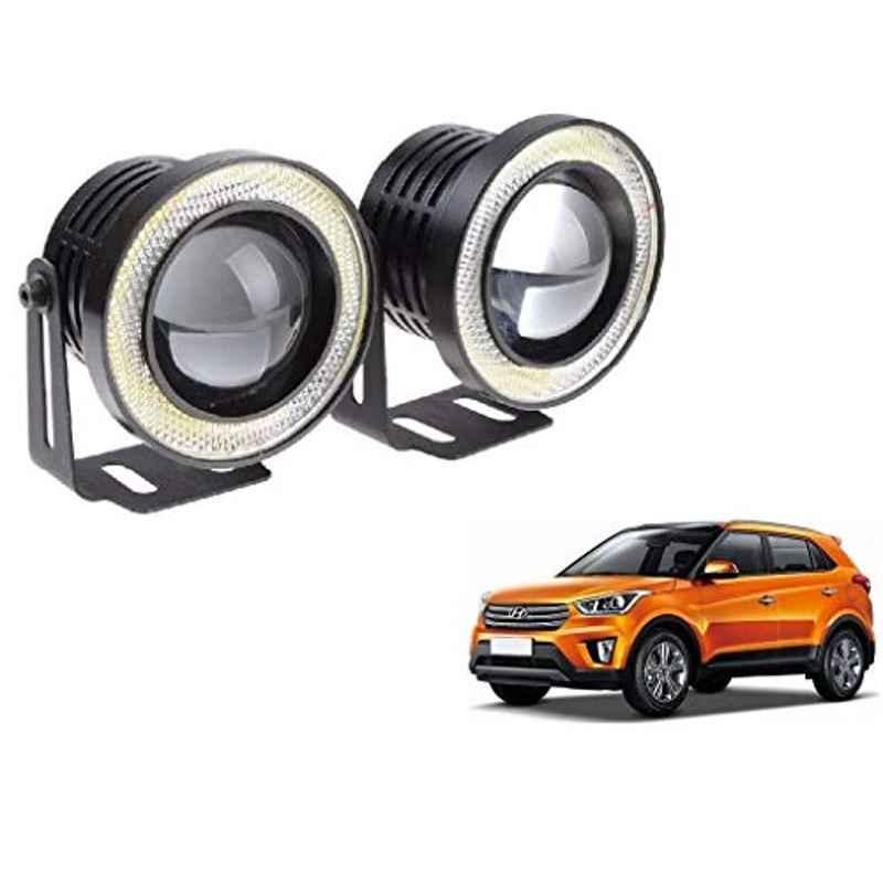 Kozdiko 2 Pcs 15W 3.5 inch High Power White LED Projector COB Fog Light Set with White Angel Eye Ring for Hyundai Creta, koz_72485