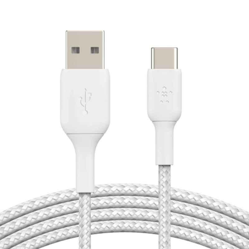 Belkin 2m White Type C to USB A 2.0 Tough Unbreakable Braided Nylon Cable, CAB002bt2MWH