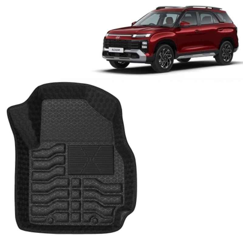 Kingsway 4 Pcs Premium 4.5D 100% Waterproof Tray Shape PVC Black Car Floor Mat Set for Hyundai Alcazar 6 Seater 2024 Onwards All Model