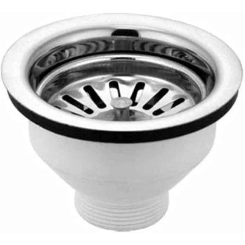 Zesta 4 inch Stainless Steel Chrome Finish Silver Kitchen Sink Waste Coupling with PVC Connector