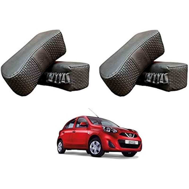 Kozdiko 4 Pcs CV Designer Grey Leatherite Neck Rest Car Cushion Pillow Set for Nissan Micra Active