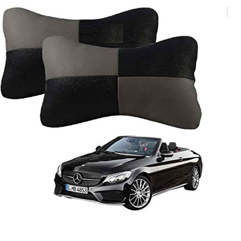 Kozdiko 2 Pcs Leather Grey & Black Neck Rest Car Cushion Pillow Set for Mercedes Benz E-Class