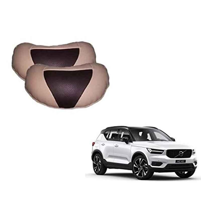 Kozdiko 2 Pcs Beige & Brown Car Neck Rest Cushion Pillow Set for Volvo XC40