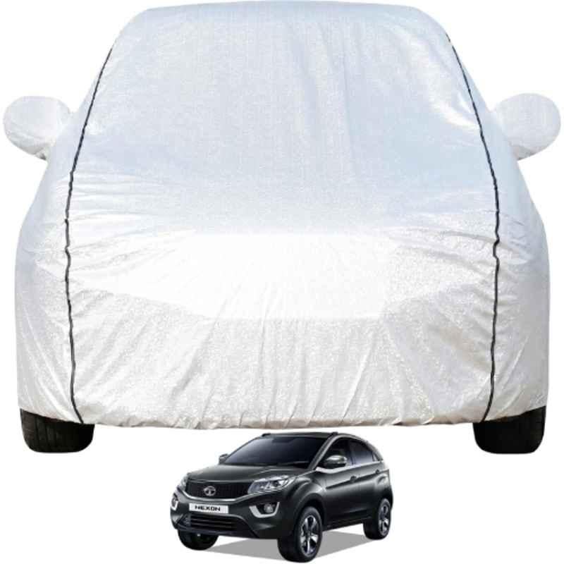 Allextreme Polyester Silver Car Cover with Mirror Pocket for Tata Nexon 2005 & 2026 Models, PV-TN01