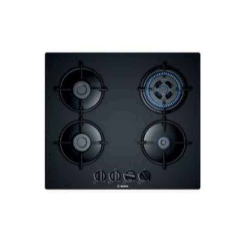 Bosch Serie-4 60cm 4 Burner Auto Ignition Black Tempered Glass Gas Hob, PNH6B6B10I