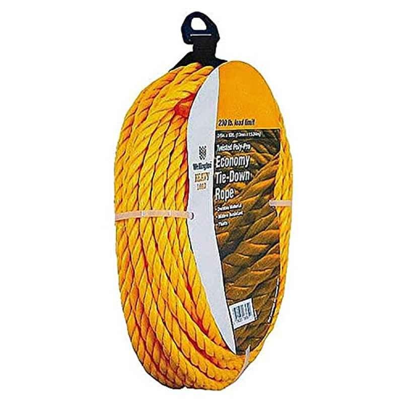 Wellington 3/8 inchx50 ft Polypropylene Yellow Twisted Poly Rope, 16361
