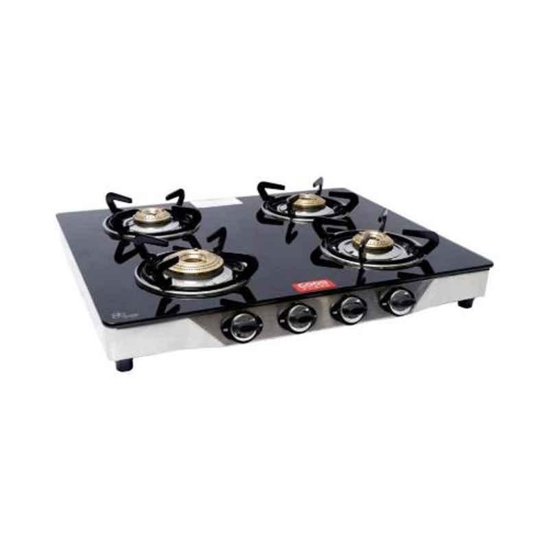 Good Flame Max 4 Burners Manual Ignition Glass Gas Stove with ISI Quality Mark & 1 Year Warranty, GF013