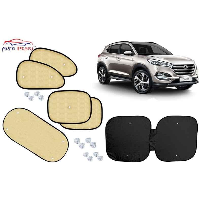 Auto Pearl 6 Pcs PVC & Mesh Beige Window, Front & Rear Sun Shade Set for Hyundai Tucson