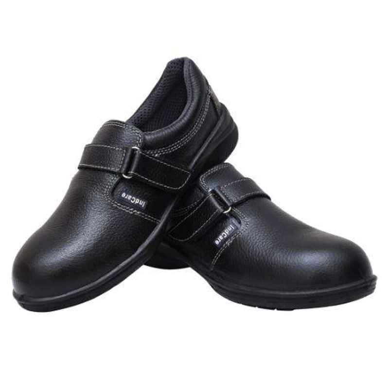 Indcare Leather Steel Toe PU Sole Black Ladies Work Safety Shoes, Size: 5