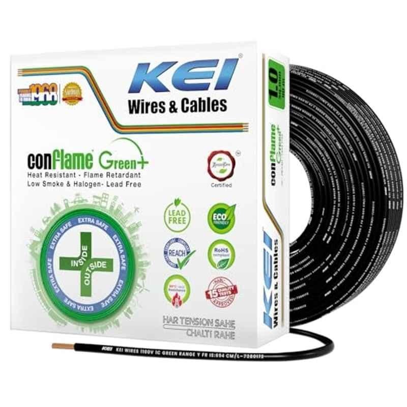 KEI Conflame Green Plus 1 Sqmm 1 Core 99.97% Pure Copper Conductor FRLSH Insulated Cable for Domestic & Commercial Electrical Wiring (Green, 90 Meters)