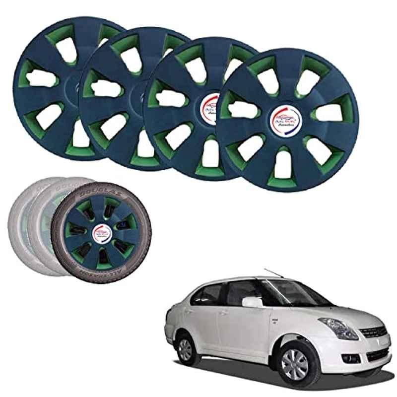 Auto Pearl 4 Pcs 14 inch ABS Black Green Hubcap Wheel Cover Set with Retention Ring for Maruti Suzuki Dzire Type 1
