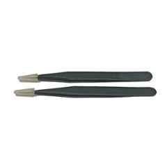 Forgesy Stainless Steel Black Straight Pointed Fine Tweezer (Pack of 2)