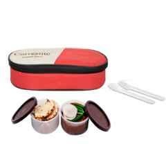 Carrolite 400ml 2-in-1 Red & Brown Plastic Lunchbox, Brown_P-26 (Pack of 3)