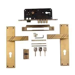 Voltizi Altis ‎Stainless Steel ‎Antique Brass Finish Mortise Bedroom Door Lock Set with 4 Latches Both Side Key Cylinder & Pull Handle
