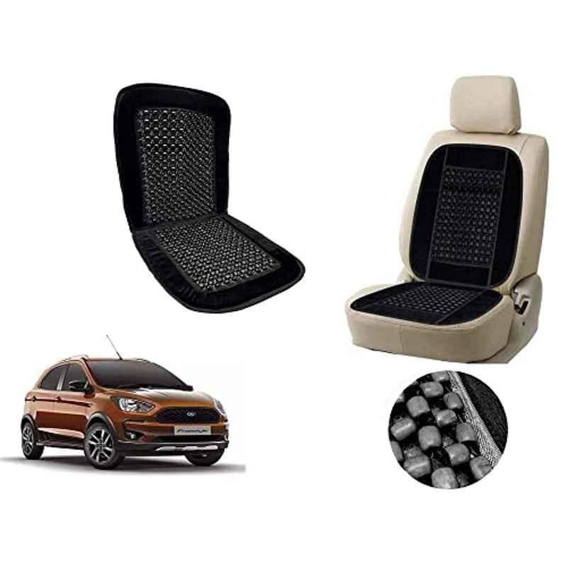 Auto Pearl PU, Velvet & Wooden Beads Black Rectangular Seat Cushion for Ford Aspire Free Style