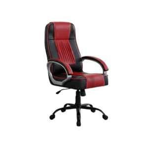 Newturn Paris Leather Black & Red High Back Office Chair with Heavy Metal Base
