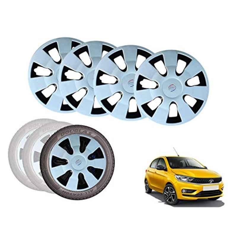 Auto Pearl 13 inch ABS Silver & Black Car Hubcap Wheel Cover with Retention Ring Set for Tiago 2020 XBXEXM