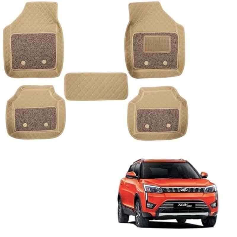 Kozdiko 5 Pcs Waterproof & Luxury 7D Beige Leatherette Car Floor Mats Set for Mahindra XUV300