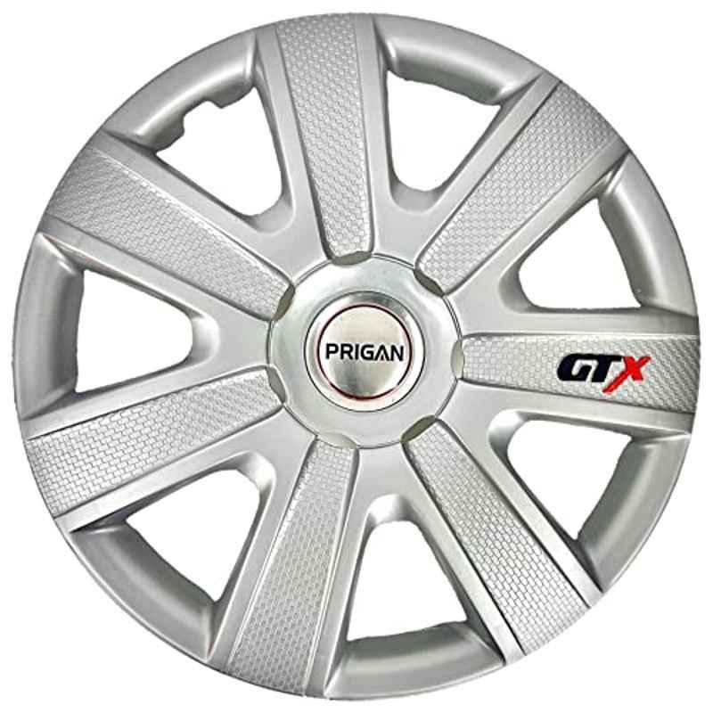 Prigan 4 Pcs 14 inch Polypropylene Silver Universal Wheel Cover Set, Gtx-Silver-14-All