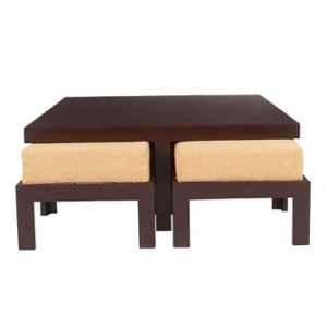 Evok Trendy Engineered Wood Light Brown Coffee Table with 4 Stool Set, FLILSTPBBRMT68994M