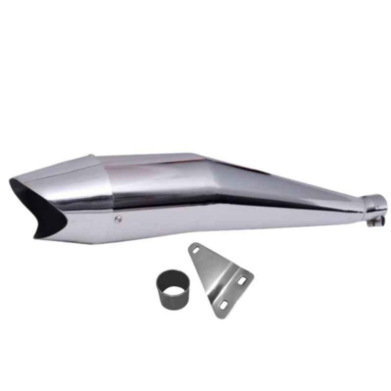 AllExtreme EX087 Chrome Shark Style Exhaust Silencer with Glasswool