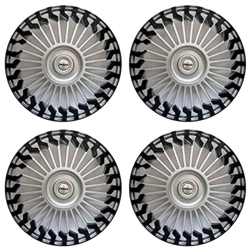 Prigan 4 Pcs 13 inch Polypropylene Black & Silver Universal Wheel Cover Set, Hunter-Dc-13