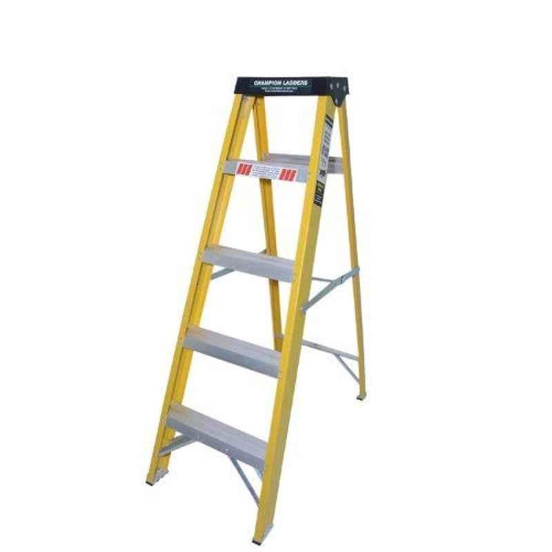 Champion 4.8ft 150kg Fiber Glass 5 Step Fiberglass Electric Shock Proof Foldable Ladder with Tool Tray