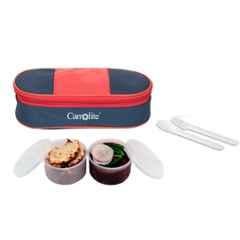 Carrolite 400ml Brown & White Plastic Lunchbox, White_P-47 (Pack of 2)