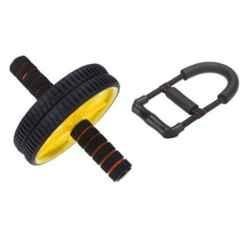 Shopeleven Plastic Yellow & Black Wheel Ab Roller with Wrist Stretching Gripper