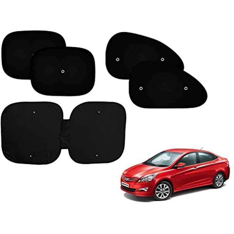 Auto Pearl 5 Pcs PVC & Mesh Black Window & Front Sun Shade Set for Hyundai Verna Fluidic 4S