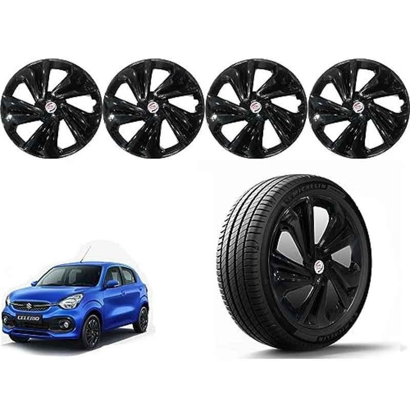 Auto Pearl 4 Pcs 14 inch Polypropylene Black Press Type Car Wheel Cover Set with Retention Ring for Maruti Suzuki Celerio 2021 Onwards, 14WC_Tiago_Black_Celerio2021onwards