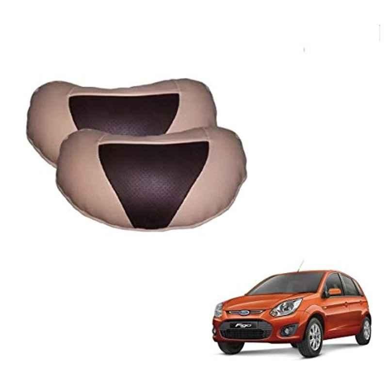 Kozdiko 2 Pcs Memory Foam Beige & Brown Car Neck Rest Cushion Pillow Set for Ford Old Figo (2009-2014)