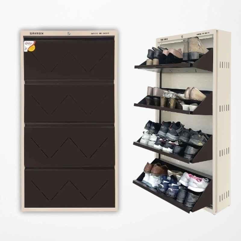Sairox 20x8.5x56 inch CRC Sheet Brown 4 Shelves Four Door Wall Mounted DIY Shoe Rack for 24-28 Pair, SXSR001