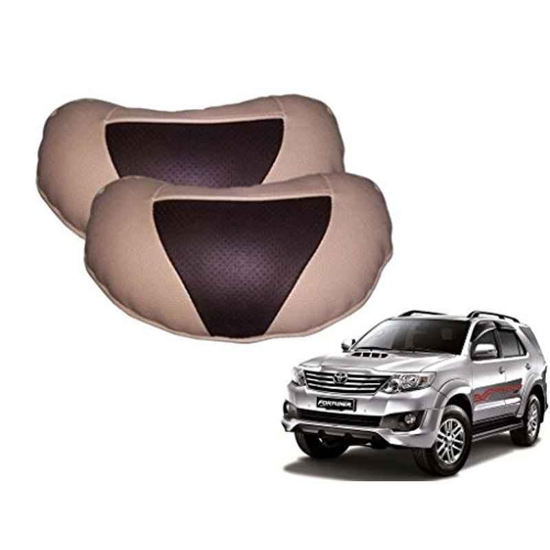 Kozdiko 2 Pcs Brown & Beige Neck Rest Set for Toyota Fortuner, koz_29567