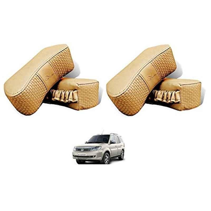 Kozdiko 4 Pcs CV Designer Beige Leatherite Neck Rest Car Cushion Pillow Set for Tata Safari Storme