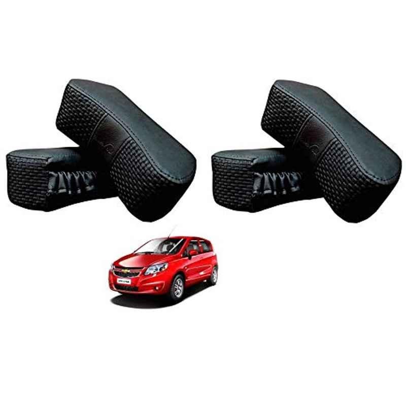 Kozdiko 4 Pcs CV Designer Black Leatherite Neck Rest Car Cushion Pillow Set for Chevrolet Sail UVA