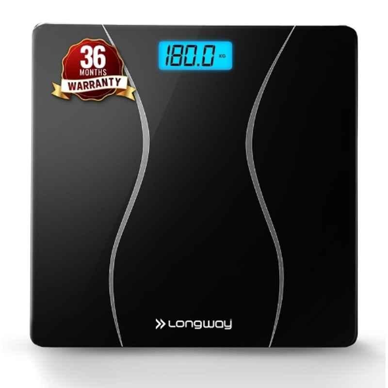 Longway 180kg Aura Plastic & Glass Black Digital Weighing Scale with LCD Display