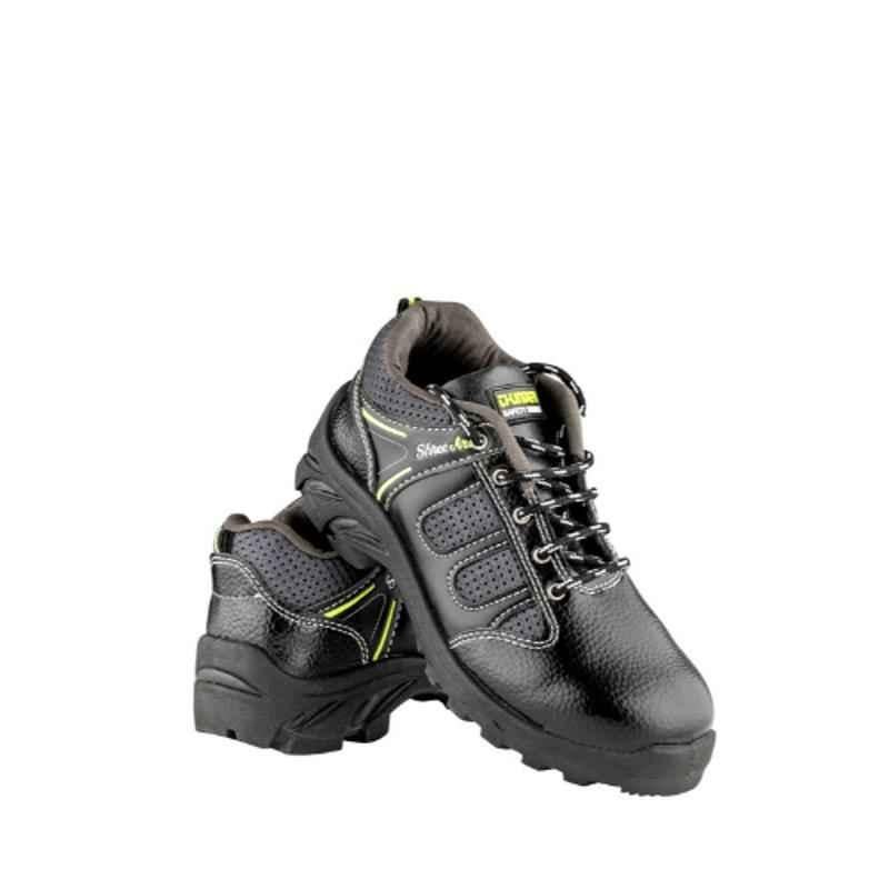 Shree Arc Thunder Synthetic Leather Black Steel Toe Mid Ankle Safety Shoes, Size: 6