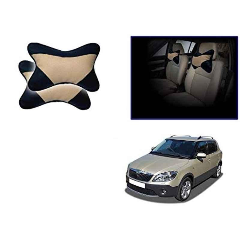 Kozdiko 2 Pcs Beige & Black Car Neck Rest Cushion Pillow Set for Skoda Fabia