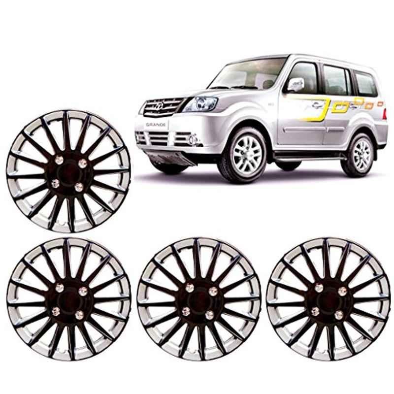 Auto Pearl 4 Pcs 15 inch ABS Black & Silver Wheel Cover Set for TATA Sumo Grande