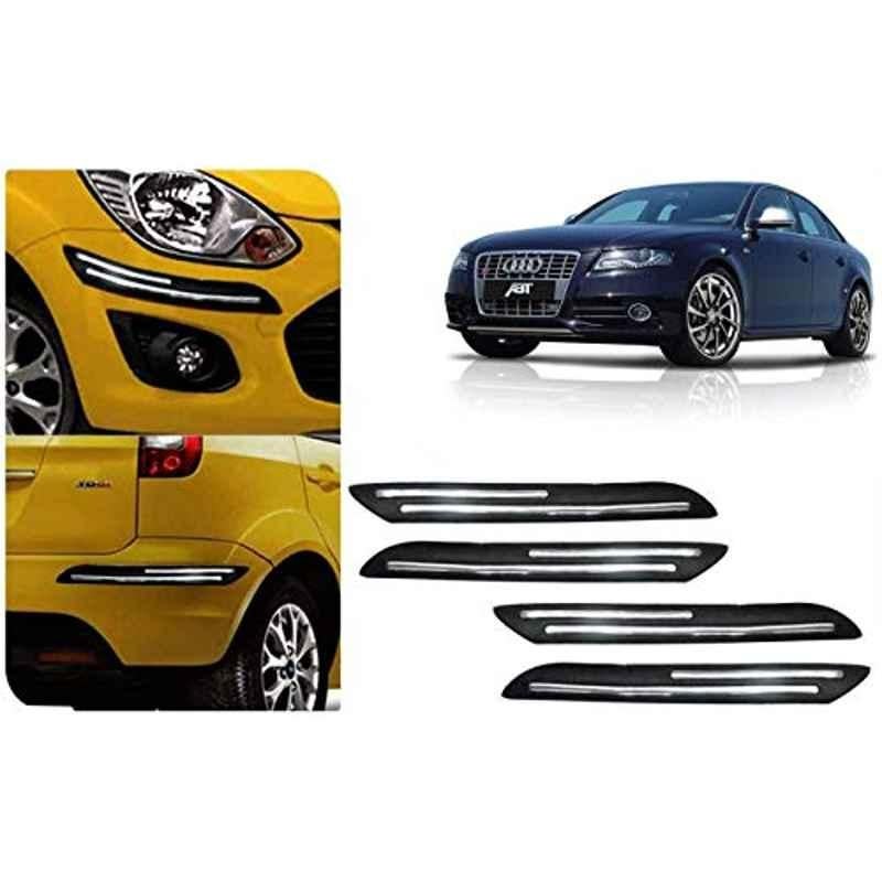 Auto Pearl 4 Pcs PVC & Rubber Black Double Chrome Linning Bumper Corner Moulding Set for Audi S4