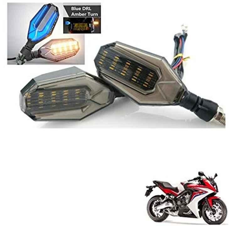 Kozdiko 4 Pcs Plastic Front & Rear U Shape Dual Color DRL LED BIke Indicator Set for Honda CBR 650F