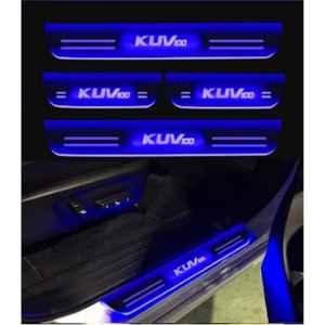 SureStrive 4 Pcs Acrylic Car Side Footstep Set with Blue LED Door Sill Scuff Plate for Mahindra KUV100 All Model