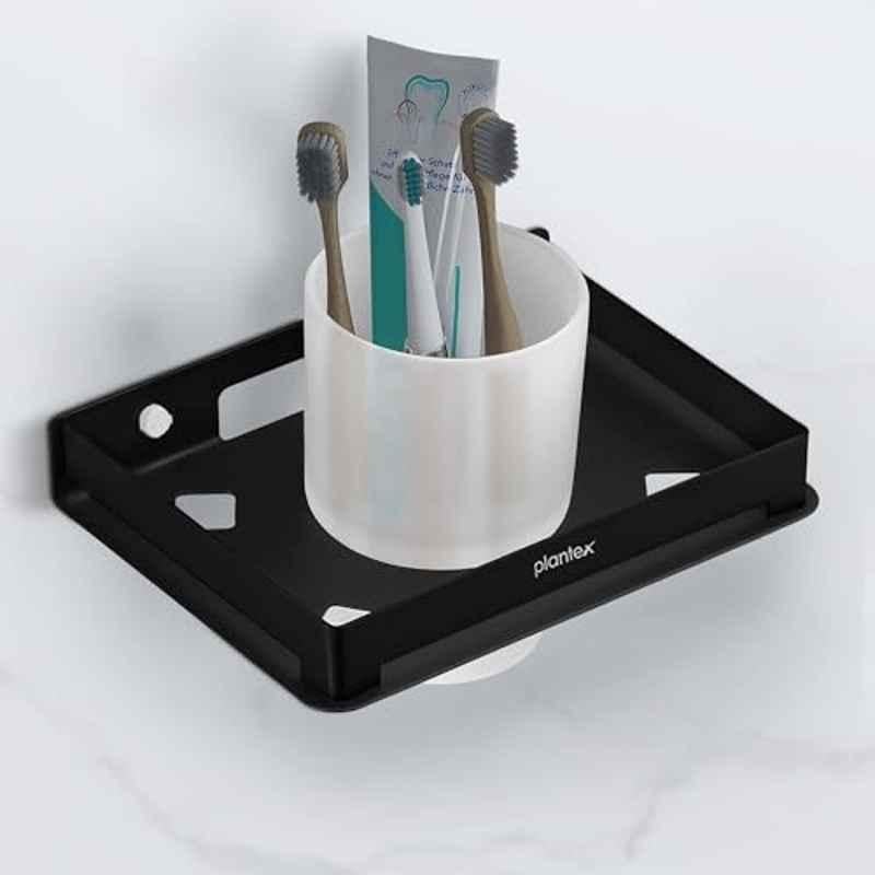Plantex Tumbler Holder for Bathroom/Stainless Steel Toothbrush Holder/Toothpaste/Razor Holder/Bathroom Accessories Black