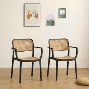 CELLBELL WeaveX Plastic Black Armrest Chair (Pack of 2)
