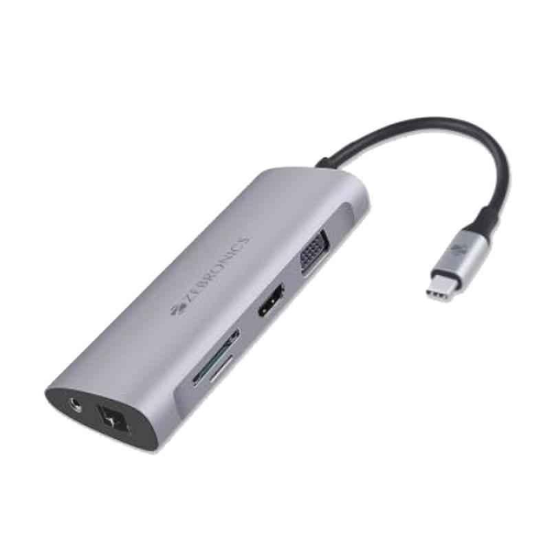 Zebronics 11 in 1 Silver Type-C Multiport Adapter with USB, ZEB TA2000UCLVAP