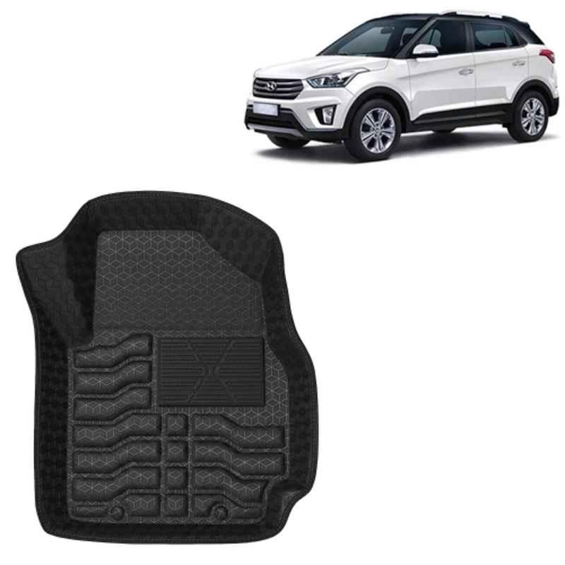 Kingsway 3 Pcs Premium 4.5D 100% Waterproof Tray Shape PVC Black Car Floor Mat Set for Hyundai Creta 2015 to 2017 All Model