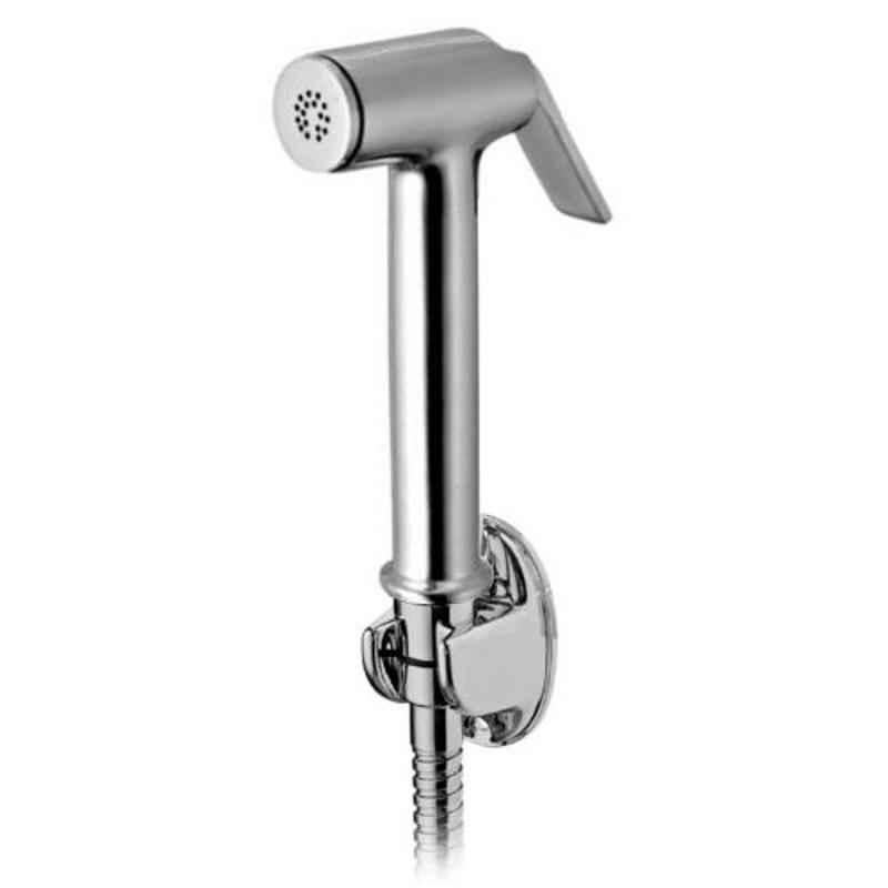 Drizzle Solo Brass Chrome Finish Silver Health Faucet with 1m Flexible Tube & Wall Hook, AHFSOLOSET