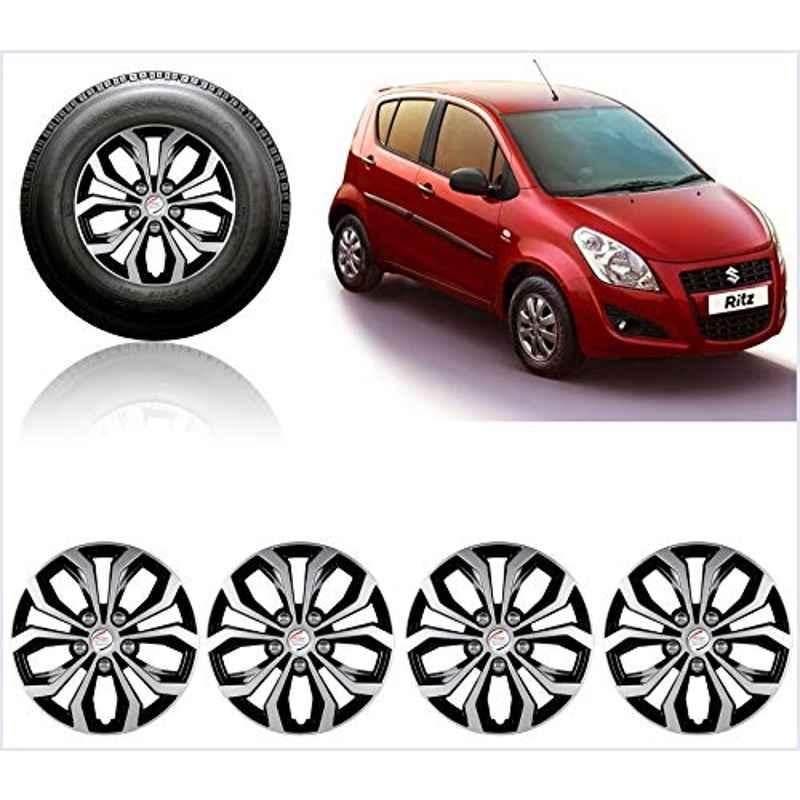 Auto Pearl 4 Pcs 14 inch Silver & Black Press Fitting Wheel Cover Set for Maruti Suzuki Ritz Type-2